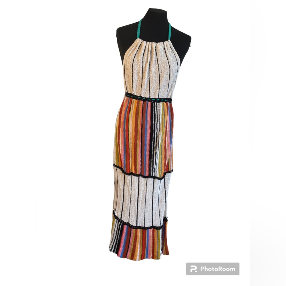 Free People Mardi Gras Halter Maxi Knit Dress in Spring Garden Combo Size Small